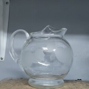 Vintage Etched Glass Pitcher